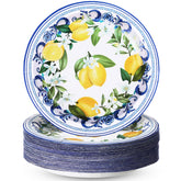 Potchen 100 Pack Capri Lemon Party Plates Set 7 in Disposable Capri Lemon Party Dinnerware Supplies Lemon Birthday Party Decoration Blue Tiles Yellow Lemon Paper Plates Supplies Favor, Serve 100 Guest